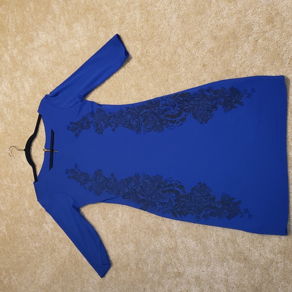 Fabulous Royal Blue Dress with Black Floral Details